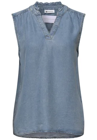 Street One - Bluse mit Rüschenkragen blau - Gr. - 40