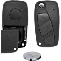 mt-key Klapp Schlüssel Austausch Gehäuse 3 Tasten + SIP22 Rohling + CR2032 Knopfzelle, CR2032 (3 V), für FIAT Funk Fernbedienung