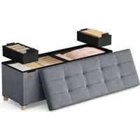 SONGMICS Sitzbank mit Stauraum, faltbar, 38 x 110 x 40 cm, Flur Wohnzimmer Schlafzimmer, mit Deckel, Fußhocker 112 L, Samt, bis 300 kg belastbar, schiefergrau
