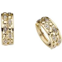 Firetti Paar Creolen Schmuck Geschenk Gold 585, Zeitlos, teilw. rhodiniert, mit Brillant - Verschnittfassung