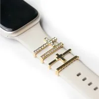 ARTVALL Smartwatch-Armband Apple Watch Charms Set 38/40/41mm & 42/44/45/49mm, Watch Band Charms Kreuz Strasssteine Giltzer Gold