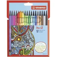 STABILO Faserstift STABILO Pen 68 Filzstift - 1 mm - 18er Set - Kartonetui