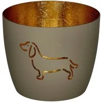 Giftcompany Windlicht Madras Windlicht M Dackel hot sandstone/gold 8,5cm