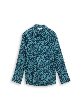 Tom Tailor - Hemdbluse mit Muster blue black small leo print - Gr. - 40