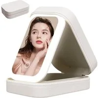 LaCute Kosmetikspiegel Kosmetiktasche LED Spiegel Schminkkoffer Make up Organizer USB (Kosmetiktasche mit LED Spiegel USB Licht Make up Organizer Set, Schminkkoffer mit LED Spiegel USB Kabel 4 Fächer Organizer Reise), 3 Lichtmodi LED Spiegel USB Akku