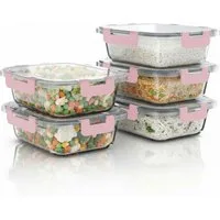 Arendo Frischhaltedose mit Deckel 5er Set, Vorratsdosen, Glas-Lunchboxen, auslaufsicher, Borosilikatglas, Kunststoff, (5-tlg), Mikrowellen-, Ofen-, Gefrier- & spülmaschinengeeignet, Klickverschluss