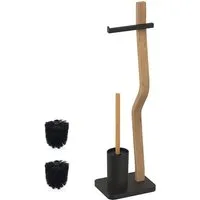 relaxdays WC-Garnitur Holz & Metall, Standard-Toilettenpapierrollen bis 13 cm Breite, (3-tlg), schwarz