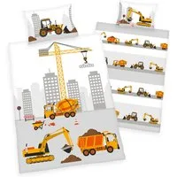 Stoffschmiede Kinderbettwäsche, Baustelle, 100x135cm & 40x60cm, Baumwolle, 100% Baumwolle