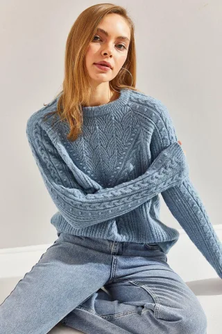 Musterierter dicker Rundhals-Pullover