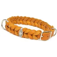 CopcoPet Hunde-Halsband Fettlederhalsband mit Dornschließe verchromt und Messing, Verchromt, Leder, Geflochten, Handarbeit