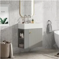 IDEASY Waschtisch Waschbecken mit Waschtischunterschrank 55 cm, Kleine Gästebadmöbel, Badezimmermöbel, Waschtischunterschrank hängend hellgrau/Weiß