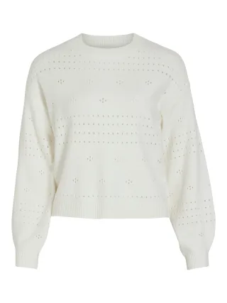 VILA - VIRIL L/S O-NECK POINTELLE KNIT TOP-NOOS white alyssum - Gr. - L