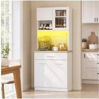 HOMALL Küchenbuffet Multifunktionale Geschirrschranke (80x40x182 cm, Flurschrank Mit großer Schublade, LED-Beleuchtung, Steckdose)