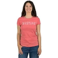 MUSTANG T-Shirt Damen Logo Printshirt Alexia C Logo Slim Fit (1-tlg) Basic Kurzarm Tee Shirt mit Rundhalsausschnitt aus 100% Baumwolle