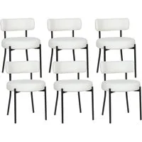 Puluomis Esszimmerstuhl (2/ 4/6er Set Bouclé mit Rückenlehnen, Polsterstühle Küchenstühle mit Metallbeinen, für Esszimmer Küche Wohnzimmer Schlafzimmer, Modern Retro Design, 6 St), Weiß, Schwarz