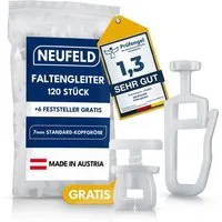 NEUFELD Gardinengleiter für Schienen 120 Stück inkl. 6 Feststeller I Faltengleiter, (Set), 7 mm Standardgröße Leise & leichtläufig Waschfest Bruchsicher