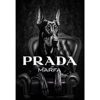 Affengeilebilder Poster Kunstdruck "Confident Prada by Adrian Vieriu" Prada Marfa, Prada Dobermann, Premium schwarz-weiß Fotografie Prada und Dobermann