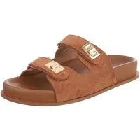 Ital-Design Damen Slipper mit Schnallen und Komfortsohle Pantolette (91742280) Flach Pantoletten in Camel