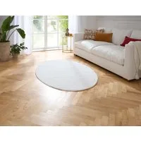 TaraCarpet Teppich Hasenfell Bora Soft, oval, Höhe: 14 mm, Hasenfell weiß Wohnzimmer Schlafzimmer Esszimmer 120X170 oval