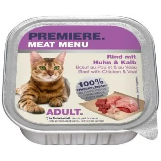 PREMIERE Meat Menu Nassfutter Katze Adult Rind mit Huhn und Kalb 64x100 g