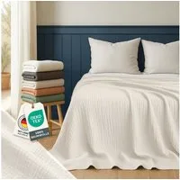Blumtal Tagesdecke Tagesdecke Baumwolle - Musselin Decke Oeko-TEX zert. - Bettüberwurf, Couch Überwurf - leichte Kuscheldecke Baumwolle 100%