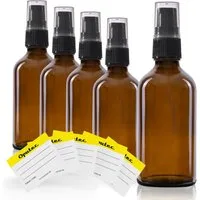 Oputec Seifenspender 5x 50ml Braunglas Pumpspender Cremespender Lotionsflasche + Etiketten, (Sparset, 5 x 50ml)