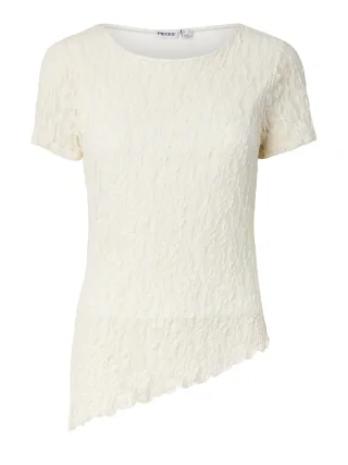 PIECES - PCARIANA SS ASYMMETRIC LACE TOP D2D Cloud Dancer - Gr. - L