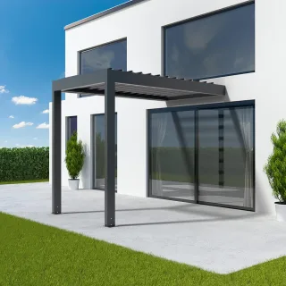 Pergola 2x3 m, Anbaupergola aus Aluminium, 2 Pfosten, Anthrazitgrau RAL 7016, 2000x3000 mm oder nach Maß