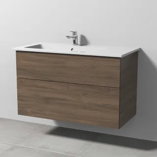 Sanipa 3way Keramik-Set Venticello Keramik-Waschtisch und Unterbau mit 2 Auszügen, Eiche-Arizona SM32580