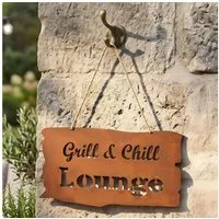 Levandeo® Metallschild Rostschild Grill Lounge Gartenbild Eisen Wandbild Deko Terrasse Balkon