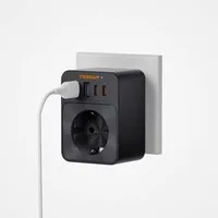 TESSAN Steckdose Schutzadapter mit 2 USB-C 2 USB-A Mehrfachadapter Schwarz Mehrfachsteckdose 1-fach (2 USB-A und 2 USB-C, Schwarz, 5 in 1 Mehrfachstecker)