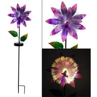 Online-Fuchs Gartenstecker bunte Blumeblüte aus Metall mit LED-Solarbeleuchtung - Beetstecker (beeindruckende Blumenblüte mit Schmetterling, 90 cm groß) Dekoration für Garten, Balkon und Terrasse