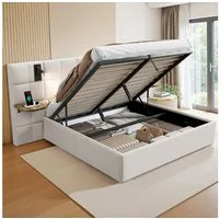 AMERLIFE Polsterbett Doppelbett mit hydraulischem Stauraum (1-tlg., Ohne Matratze), Leselampen, USB-/Typ-C-Anschlüssen und Ablagen, 160 x 200 cm