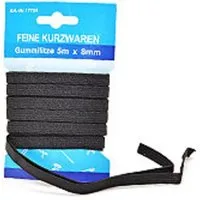 HundB Gummiband Gummilitze 5 m x 8 mm, schwarz, auf Karte, Elastikband Gummiband Nähband Stretchband Kordel Zierband Flachgummi