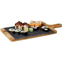 relaxdays Servierbrett mit Schieferplatte, Bambus, (1-St)