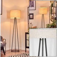 hofstein Stehlampe Stehlampe aus Metall/Stoff in Schwarz/Beige, ohne Leuchtmittel, mit rundem Schirm (40 cm) u. Fußschalter, 1 x E27, ohne Leuchtmittel