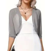 Zaewry Bolero Damen-Bolero aus Chiffon,Kurz Strickjacke Damen Offene 3/4 Ärmel Damen-Schaljacke / Cardigan — Leicht, kurzer Schnitt