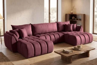 Wohnlandschaft mit Schlaffunktion COLLIN Sofa in Stoff Monolith Weinrot