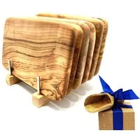 Olivenholz-erleben Frühstücksbrett Bretterständer inkl. 6 Frühstücksbretter Olivenholz 22 x 14 cm, Massivholz, (Set, 7-St., 1x Bretterhalter, 6 Frühstücksbretter, plus Überraschung), platzsparende Aufbewahrung für bis zu 6 Brettchen an einem Ort