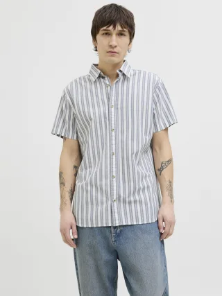 JACK&JONES - JJJOSHUA OXFORD STRIPE SHIRT S/S ensign blue - Gr. - L