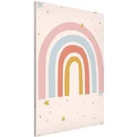 Bilderdepot24 Magnettafel Kinder pastell Großer Regenbogen mit Sternen und Pünktchen, (1-tlg., Magnetboard Pinnwand für die Wand - metallische Tafel für Magnete), Magnetwand groß mit Motiv Kinderzimmer Memoboard magnetisch Hochformat