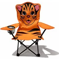 Mojawo Klappstuhl Kinder Anglersessel Orange mit Getränkehalter und Tasche Motiv Tiger