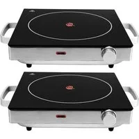 Casativo Einzelkochplatte Mobile Glaskeramik Kochplatte Infrarot-Wärme Ø20cm 2000W IP64, 1er & 2er-Set, stufenlose Temperaturregelung, 35 x 7,6 x 30cm