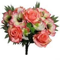 Kunstblumenstrauß Kunstblume Strauß Rosen-Magnolie-Cymbidie Blumenstrauß 40cm PFIRSICH, Floratexx GmbH, Höhe 40.00 cm