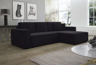 Ecksofa Schlafsofa Sofa CONOR Stoff Kronos Schwarz Ottomane Rechts