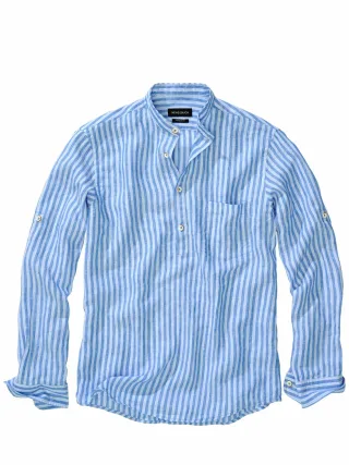 Mey & Edlich Herren Halsfrei-Siesta-Hemd Blau 100 % Leinen