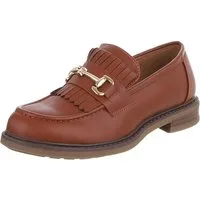 Ital-Design Damen Loafer mit Fransen und Schnalle Slipper (91742727) Blockabsatz Mokassins in Camel