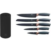 KING Messerblock Carbon Design (6tlg), (5 Messer, 1 Messerblock), Wellenschliff