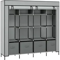 MC Star Stoffschrank Kleiderschrank mit Kleiderstange 10 Fächer 4 Schubladen (Garderobe Vlies-Optik dunkelgrau für Schlafzimmer & Flur)