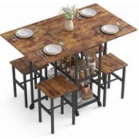 Mondeer Essgruppe Klapptisch-Set, mit 4 Hockern, 6 Rollen & Stauraum, Platzsparend für Esszimmer & Küche